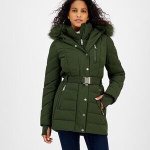 Michael Kors Women's Belted Bibbed Hooded Puffer Coat